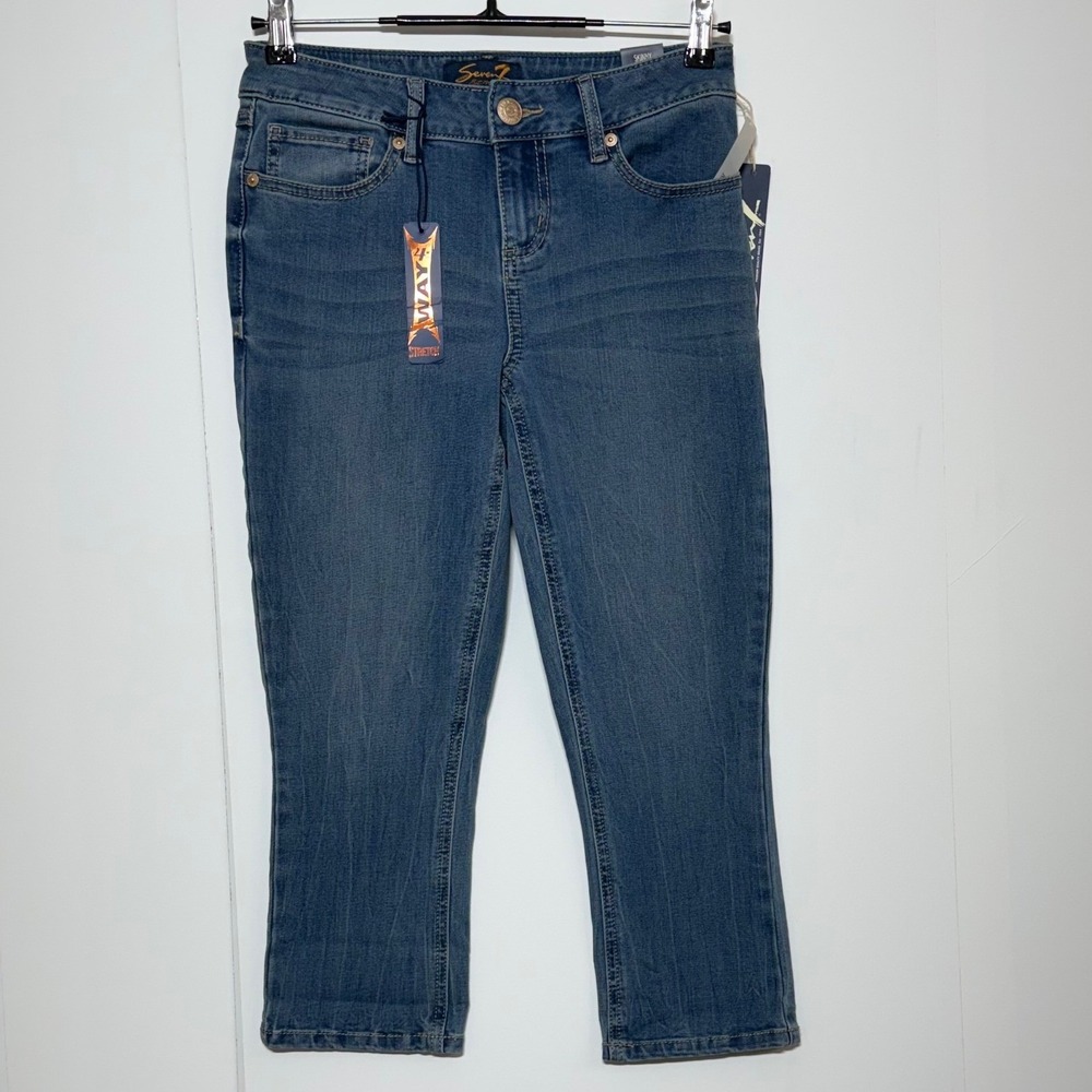 NEW Seven7 Jeans Women 4 27X21 Venus Blue Denim Skinny Crop‎ 4-Way Stretch